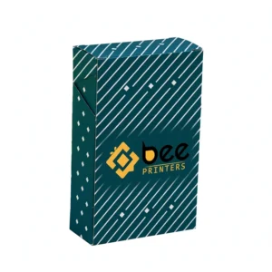 A single closed teal cigarette pack with white diagonal stripes and small diamonds on a white background, with the Bee Printers logo on the lower front, showing custom cigarette boxes.